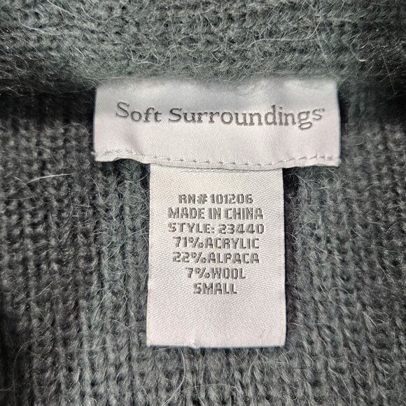 Soft Surroundings Cardigan Womens Small Green Alpaca Wool Blend Rosette Neck - Picture 3 of 8